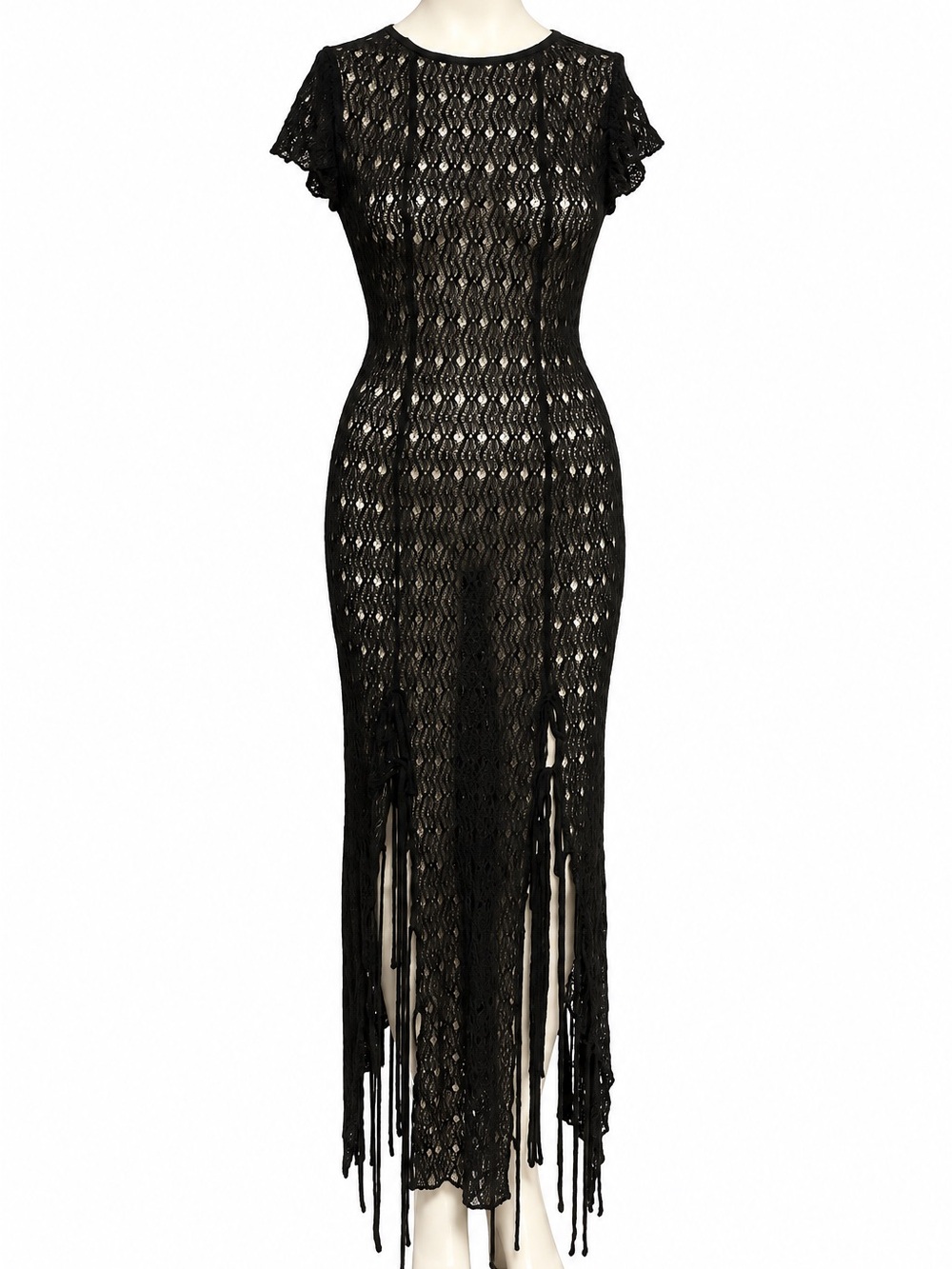 Hesperus Black Crochet Fringe Maxi Dress